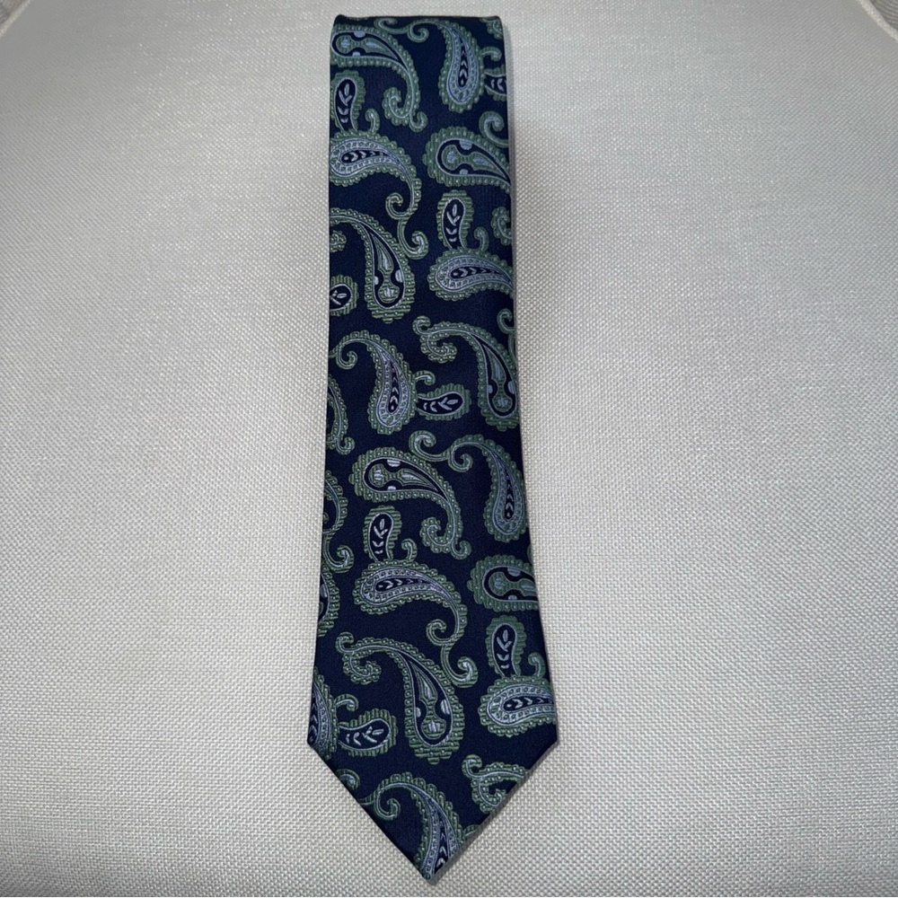Yves Saint Laurent Elegant Paisley Tie - Dark Blue and Light Gray